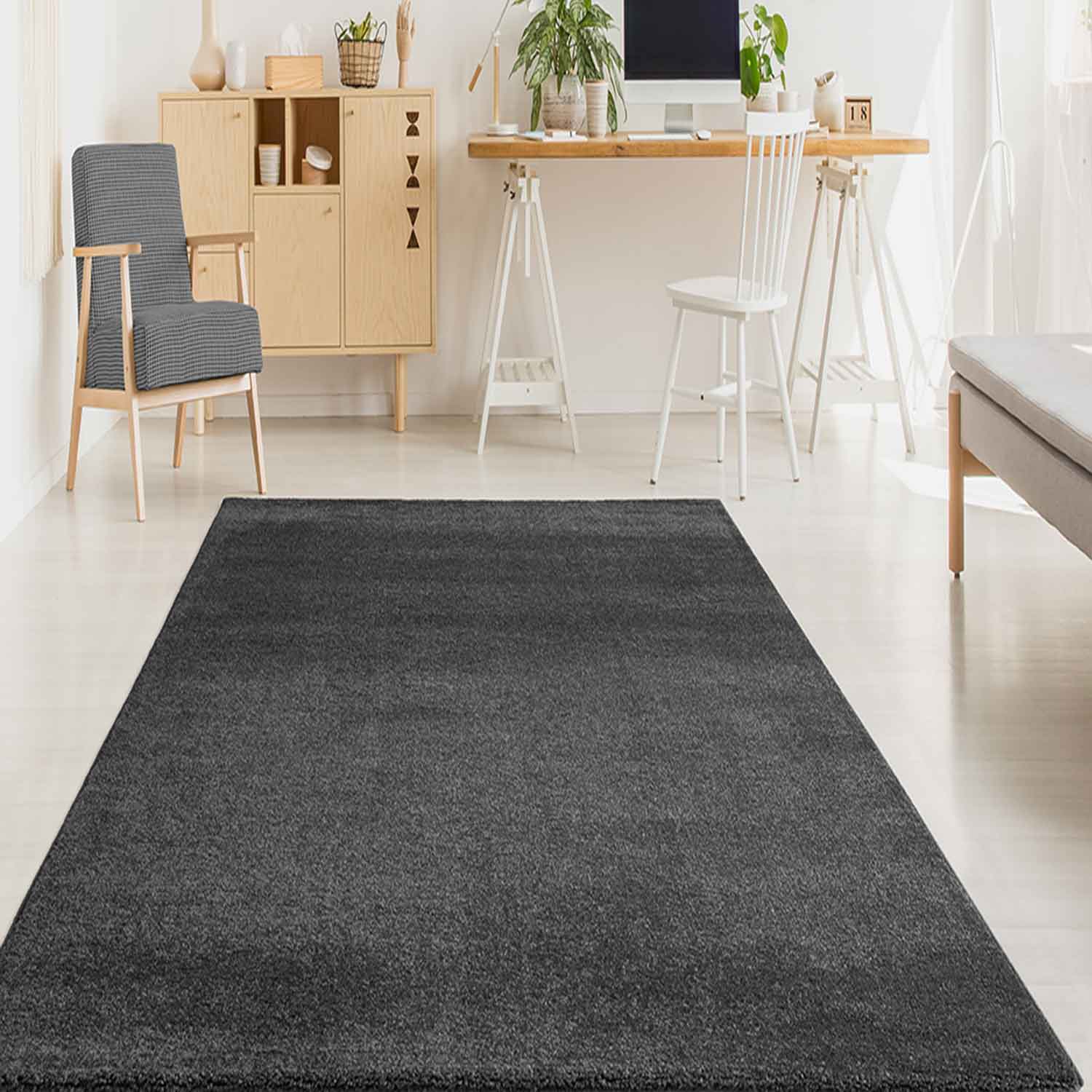 Short-pile, solid-color rug for living room, suitable for bedrooms and children's rooms; soft and easy-care; various sizes and colors. -zoom-21