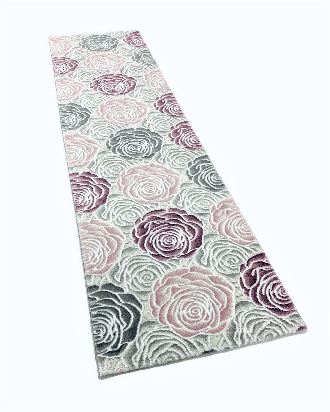 Teppich Wohnzimmer Floral Rosen Muster in Rosa Pink Creme Grau Schwarz Anthrazit mit Glanzfaser-zoom-5