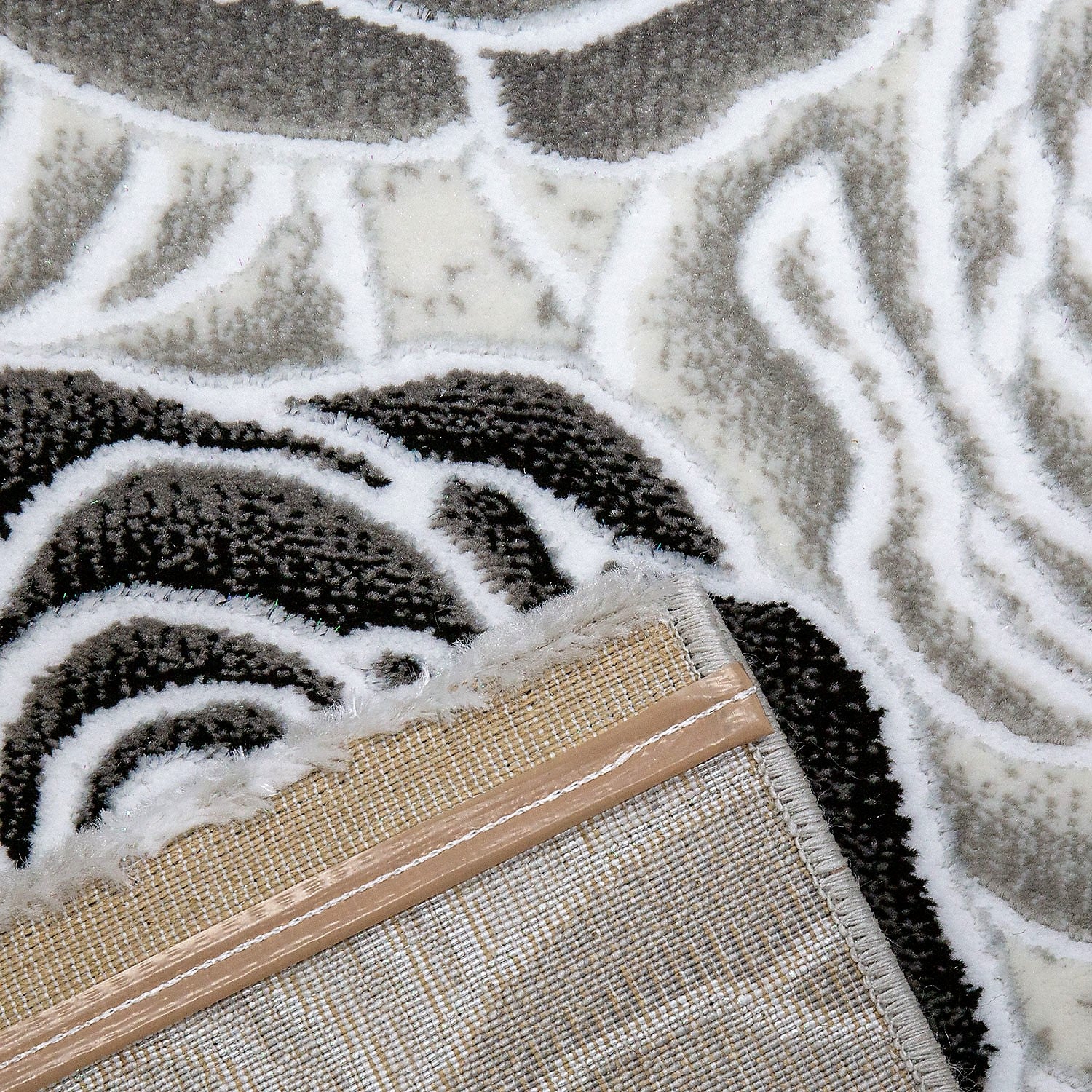 Teppich Wohnzimmer Floral Rosen Muster in Rosa Pink Creme Grau Schwarz Anthrazit mit Glanzfaser-9