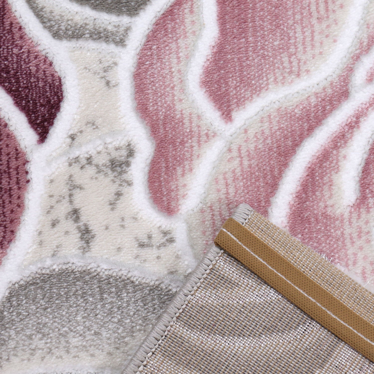 Teppich Wohnzimmer Floral Rosen Muster in Rosa Pink Creme Grau Schwarz Anthrazit mit Glanzfaser-4