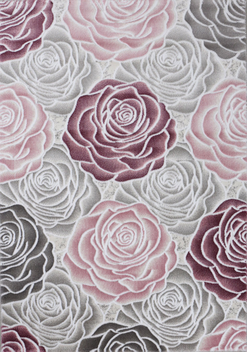 Teppich Wohnzimmer Floral Rosen Muster in Rosa Pink Creme Grau Schwarz Anthrazit mit Glanzfaser-zoom-