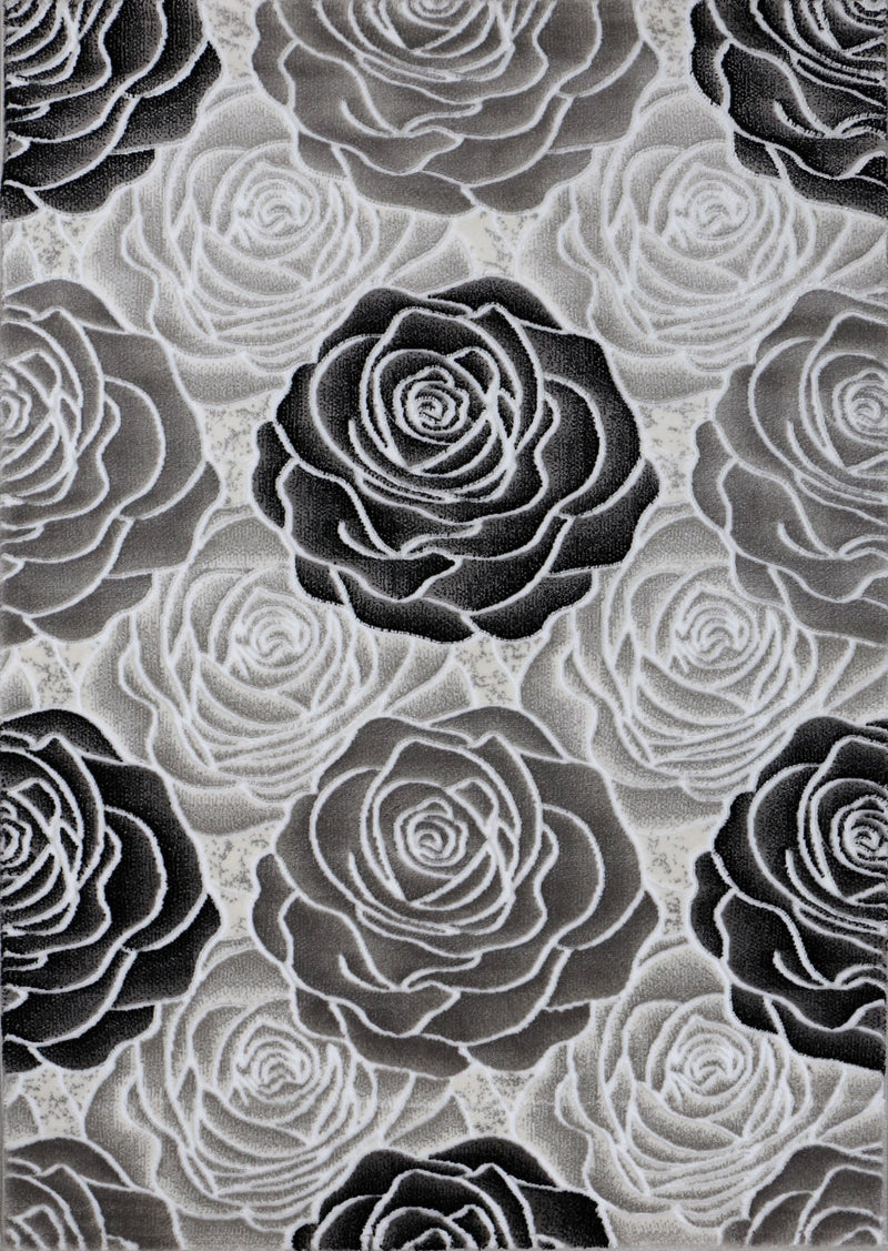 Teppich Wohnzimmer Floral Rosen Muster in Rosa Pink Creme Grau Schwarz Anthrazit mit Glanzfaser-zoom-