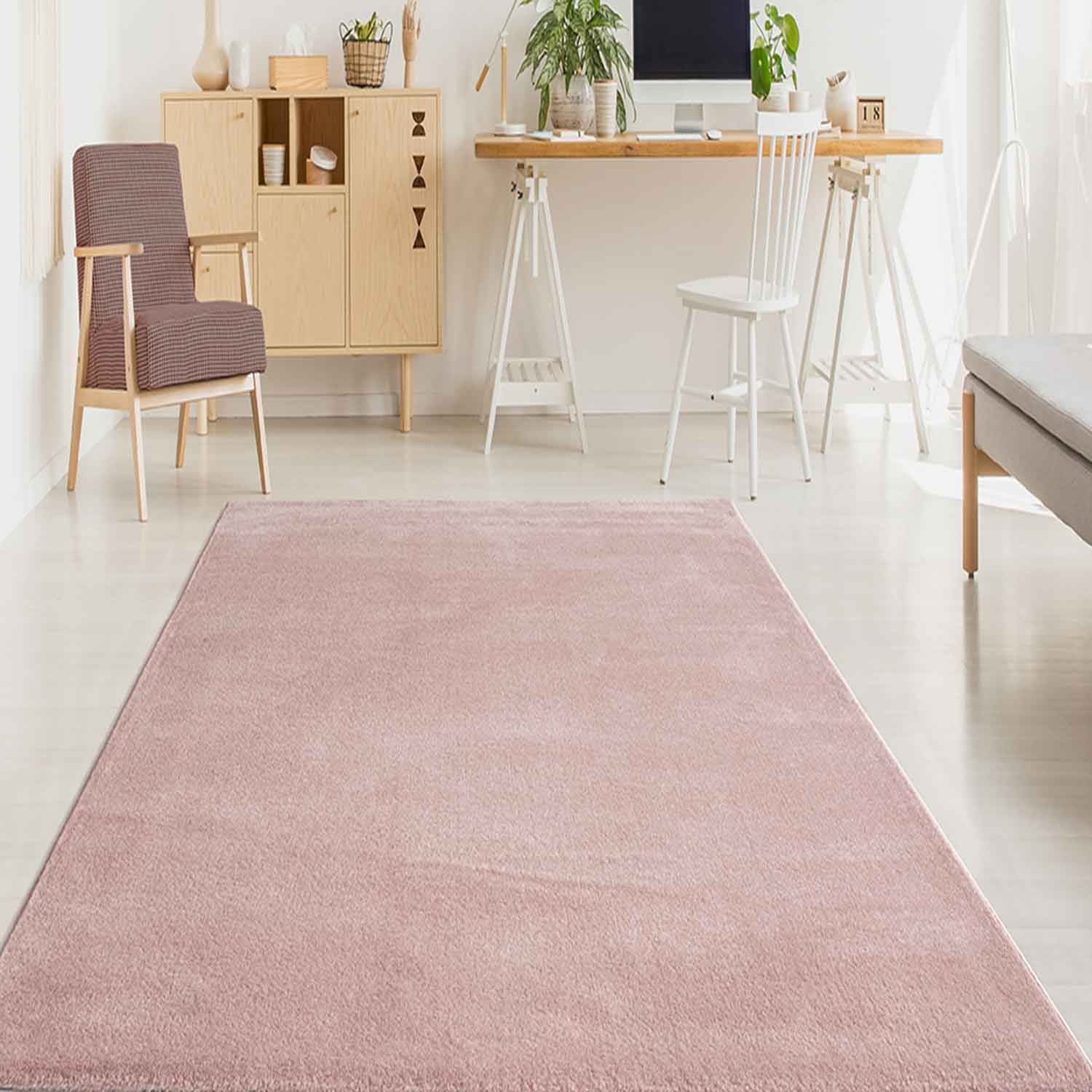 Short-pile, solid-color rug for living room, suitable for bedrooms and children's rooms; soft and easy-care; various sizes and colors. -zoom-15