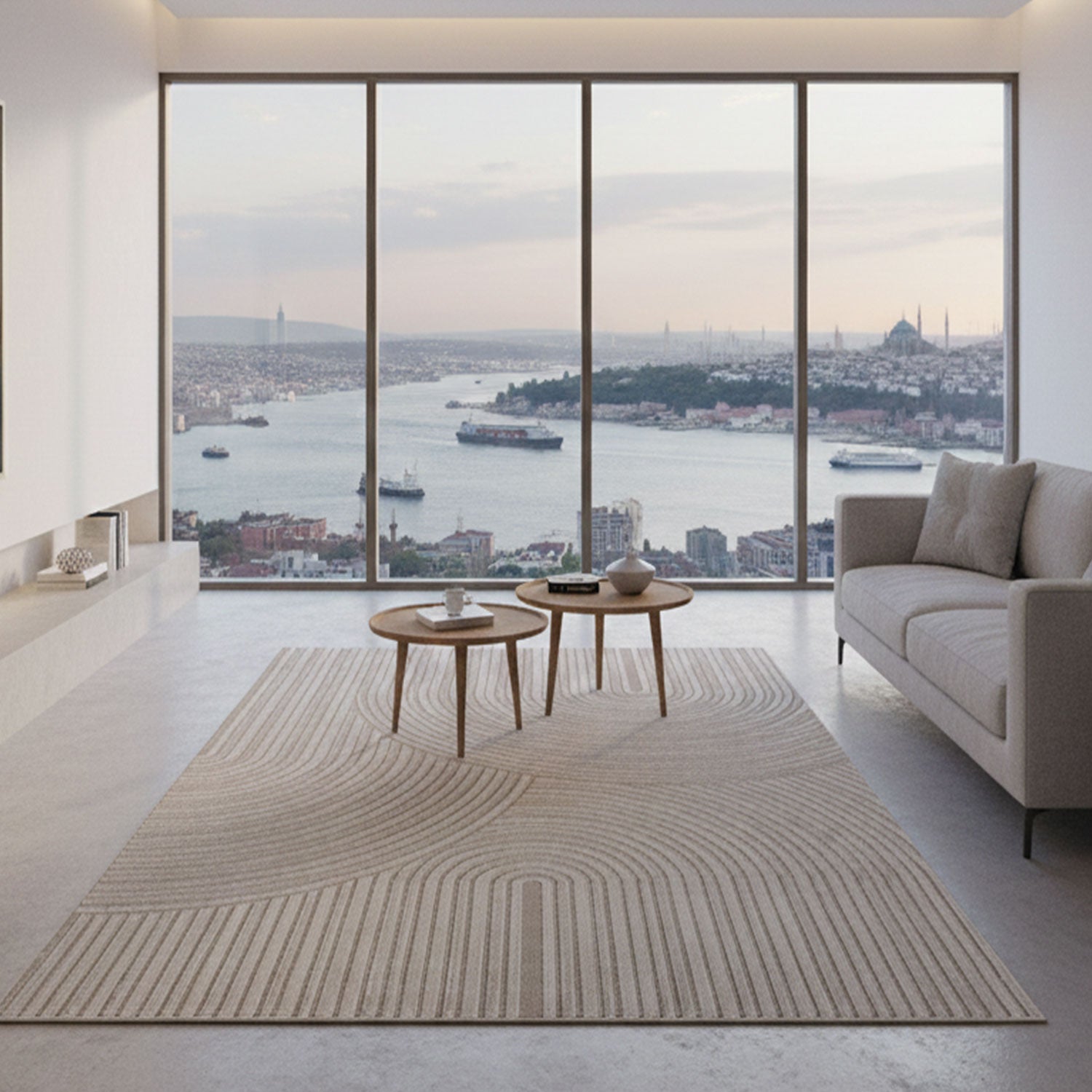 Carpet for living room, short pile, bedroom, wave pattern, high-low pattern / Boho Sakndi-1