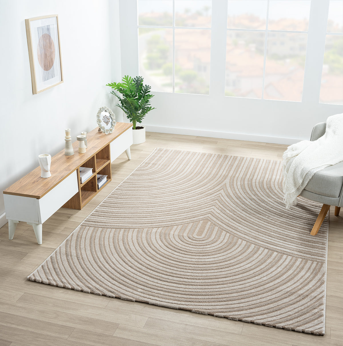 Living room rug, short pile, bedroom, wave pattern, high-low design / modern, vibrant look