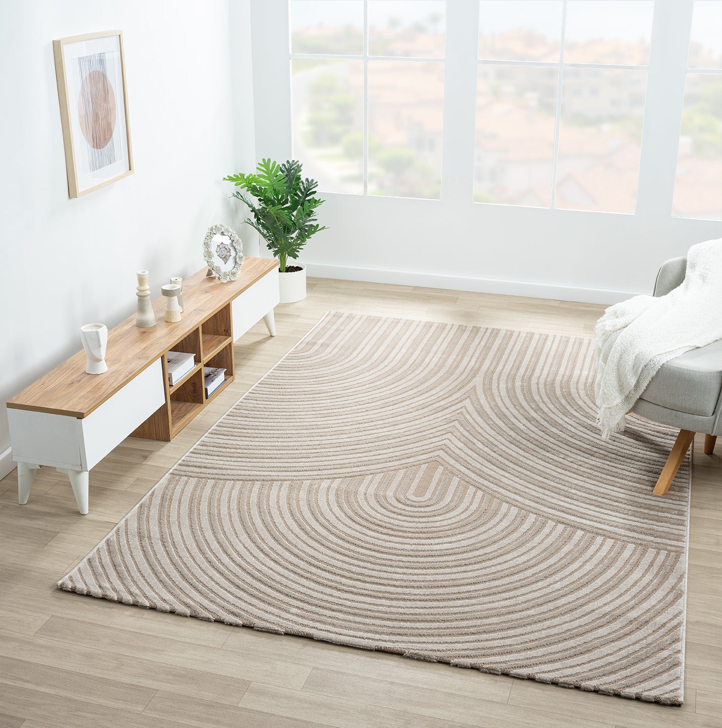 Living room rug, short pile, bedroom, wave pattern, high-low design / modern, vibrant look-7