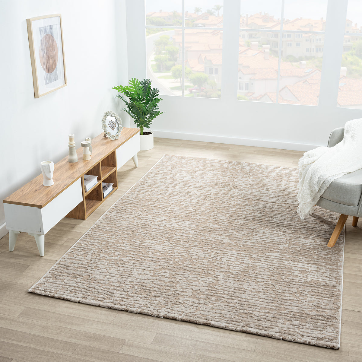Living room rug, short pile, bedroom runner, high-low pattern/3D effect, Boho