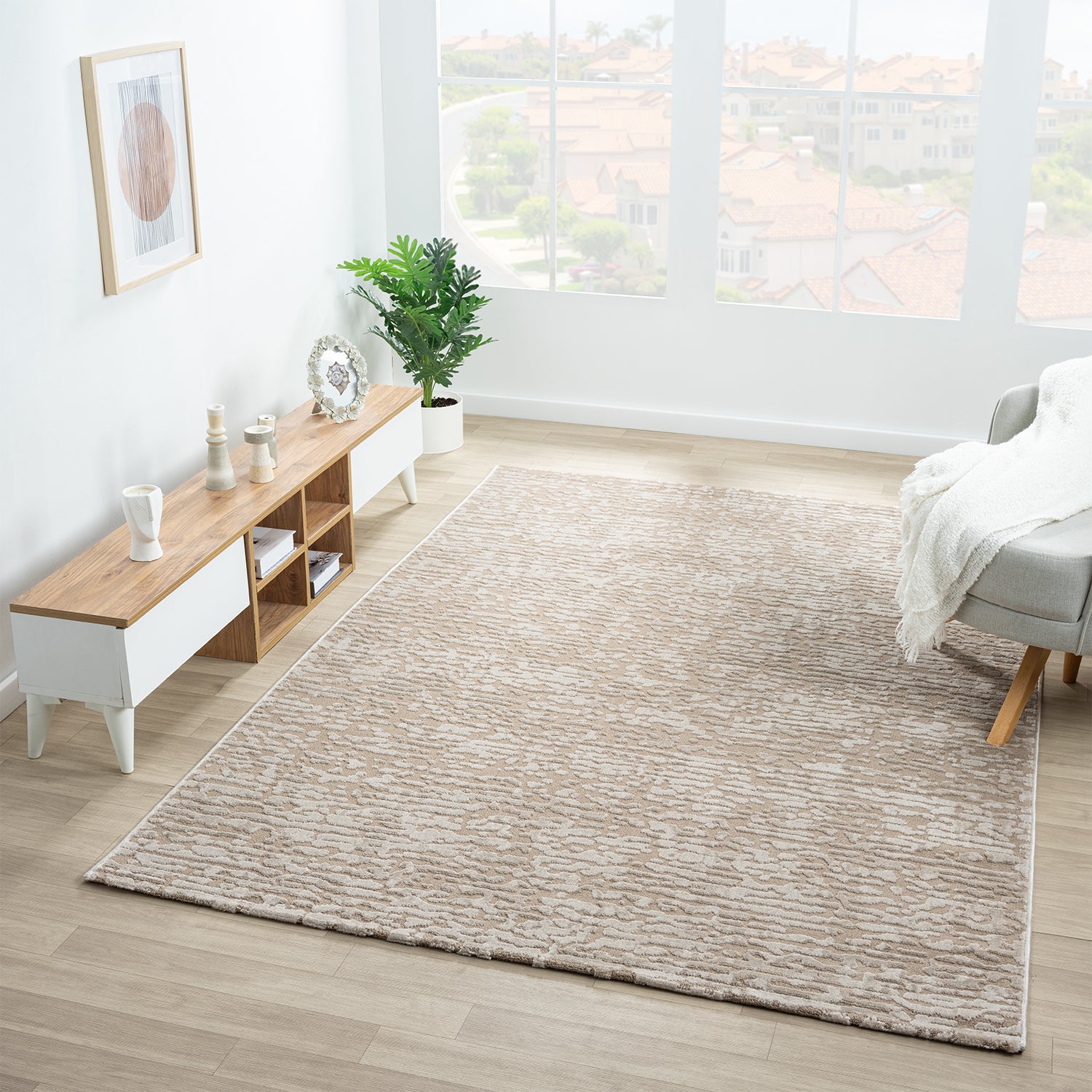 Living room rug, short pile, bedroom runner, high-low pattern/3D effect, Boho-6