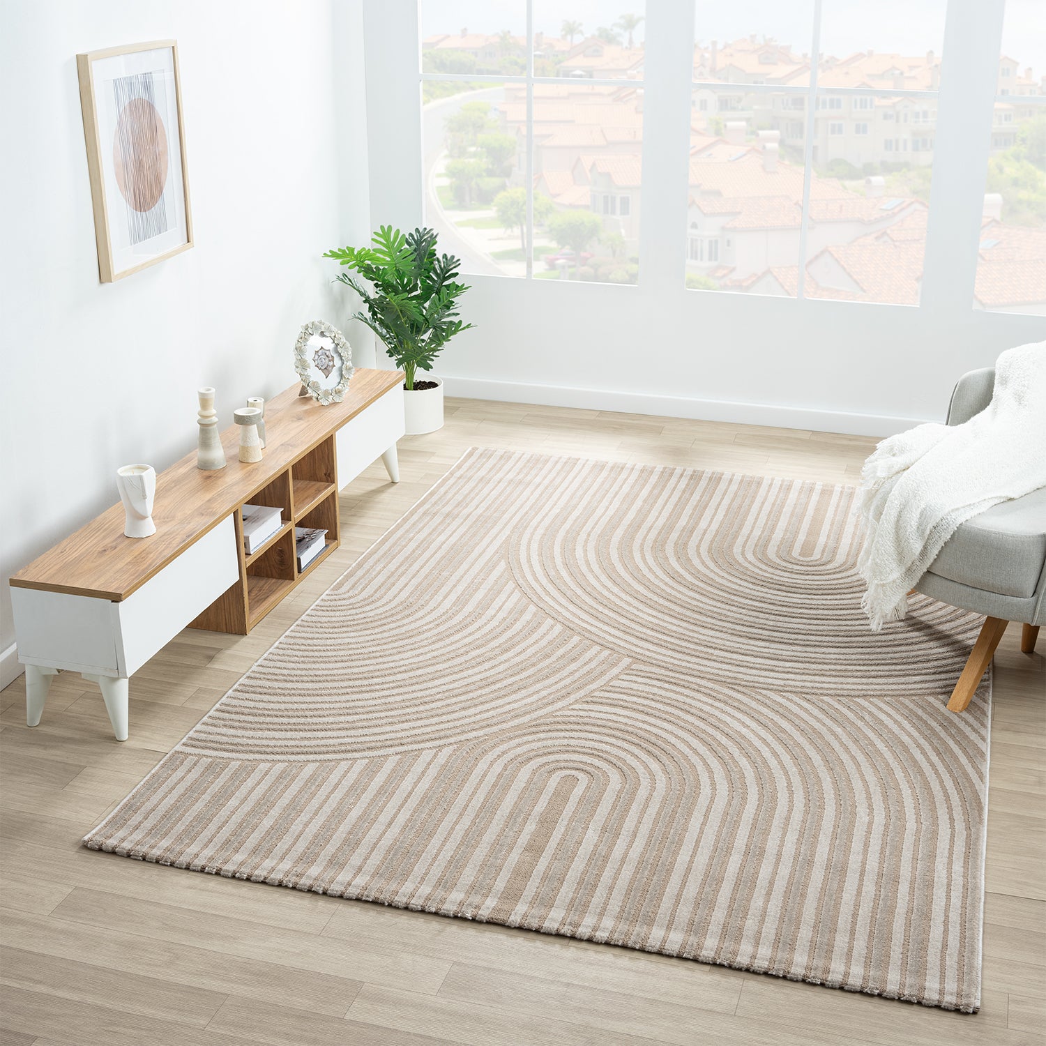 Carpet for living room, short pile, bedroom, wave pattern, high-low pattern / Boho Sakndi-2