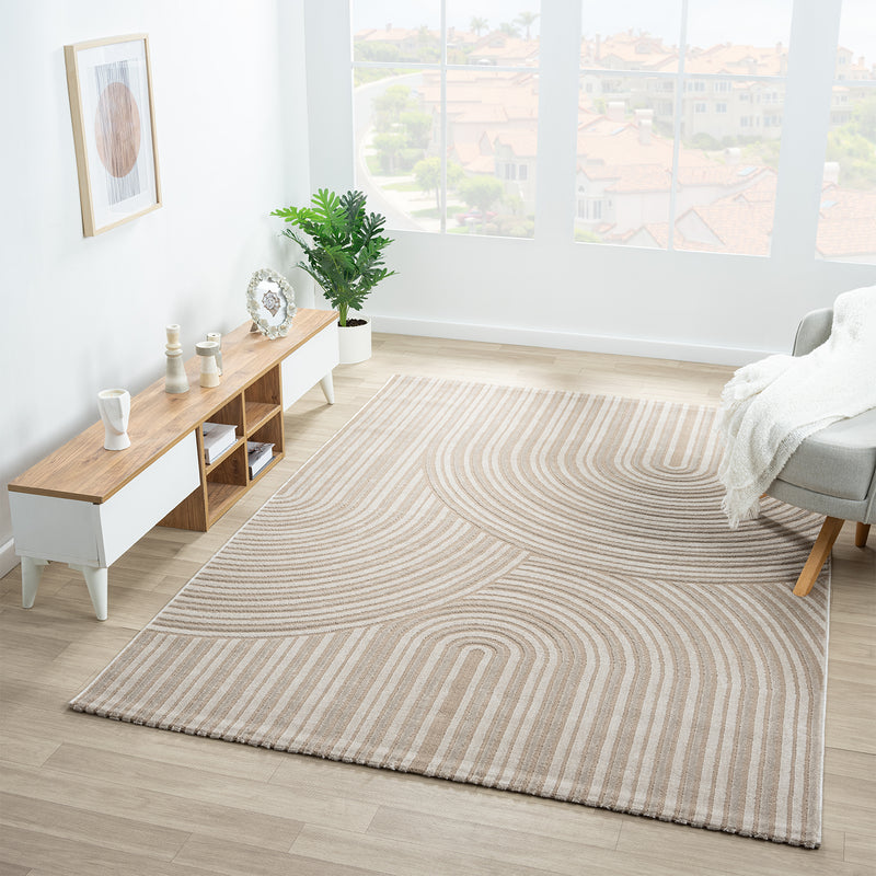 Carpet for living room, short pile, bedroom, wave pattern, high-low pattern / Boho Sakndi-zoom-