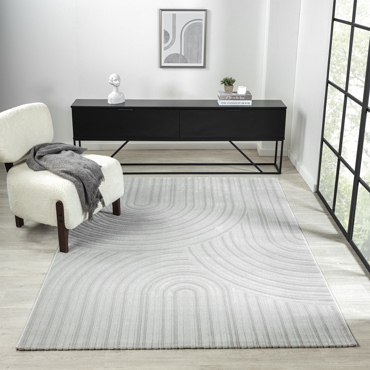 Carpet for living room, short pile, bedroom, wave pattern, high-low pattern / Boho Sakndi-7