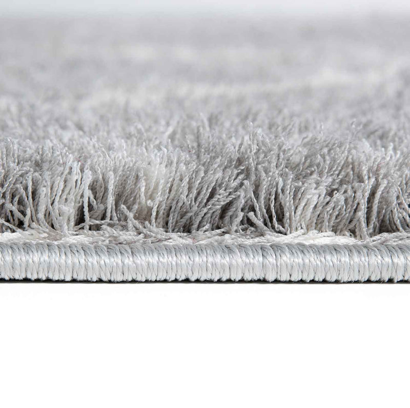 Living room rug, microfiber, soft melange with fringes, grey & cream-zoom-