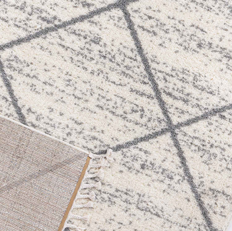 Living room rug, microfiber, soft melange with fringes, grey & cream-zoom-