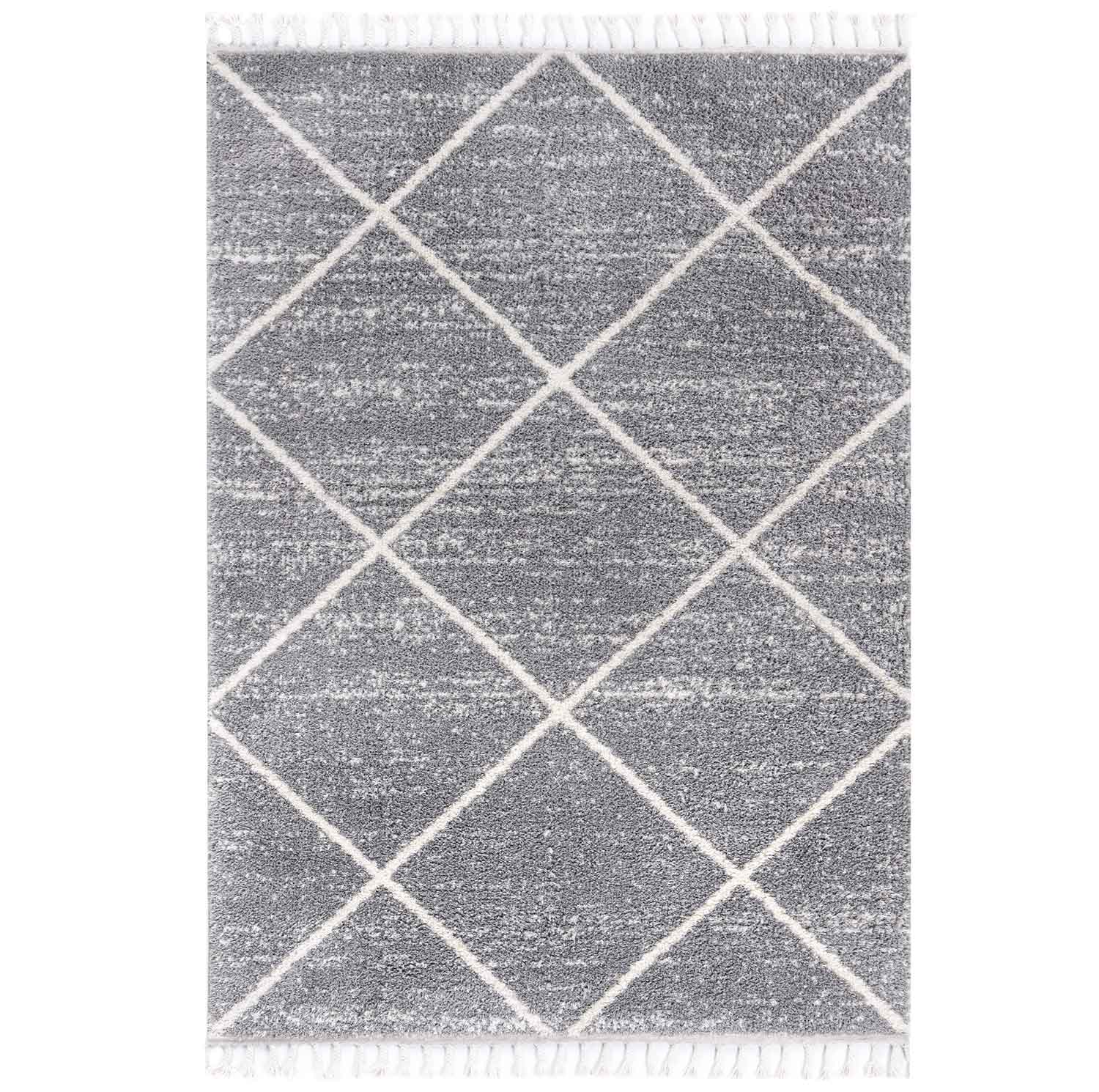Living room rug, microfiber, soft melange with fringes, grey & cream-8