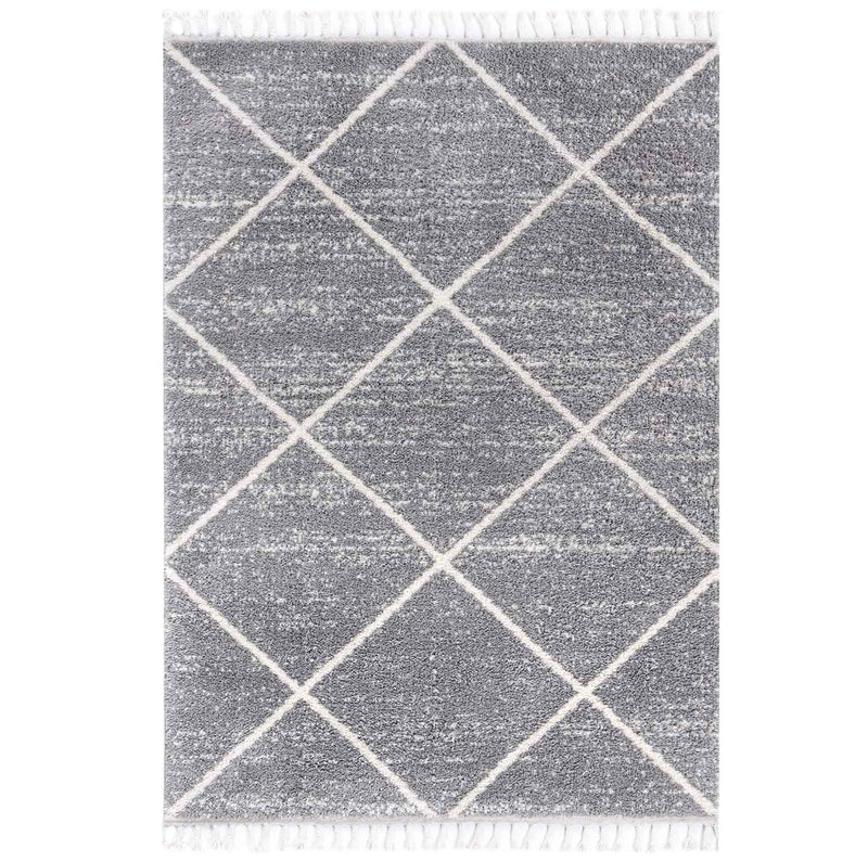 Living room rug, microfiber, soft melange with fringes, grey & cream-zoom-