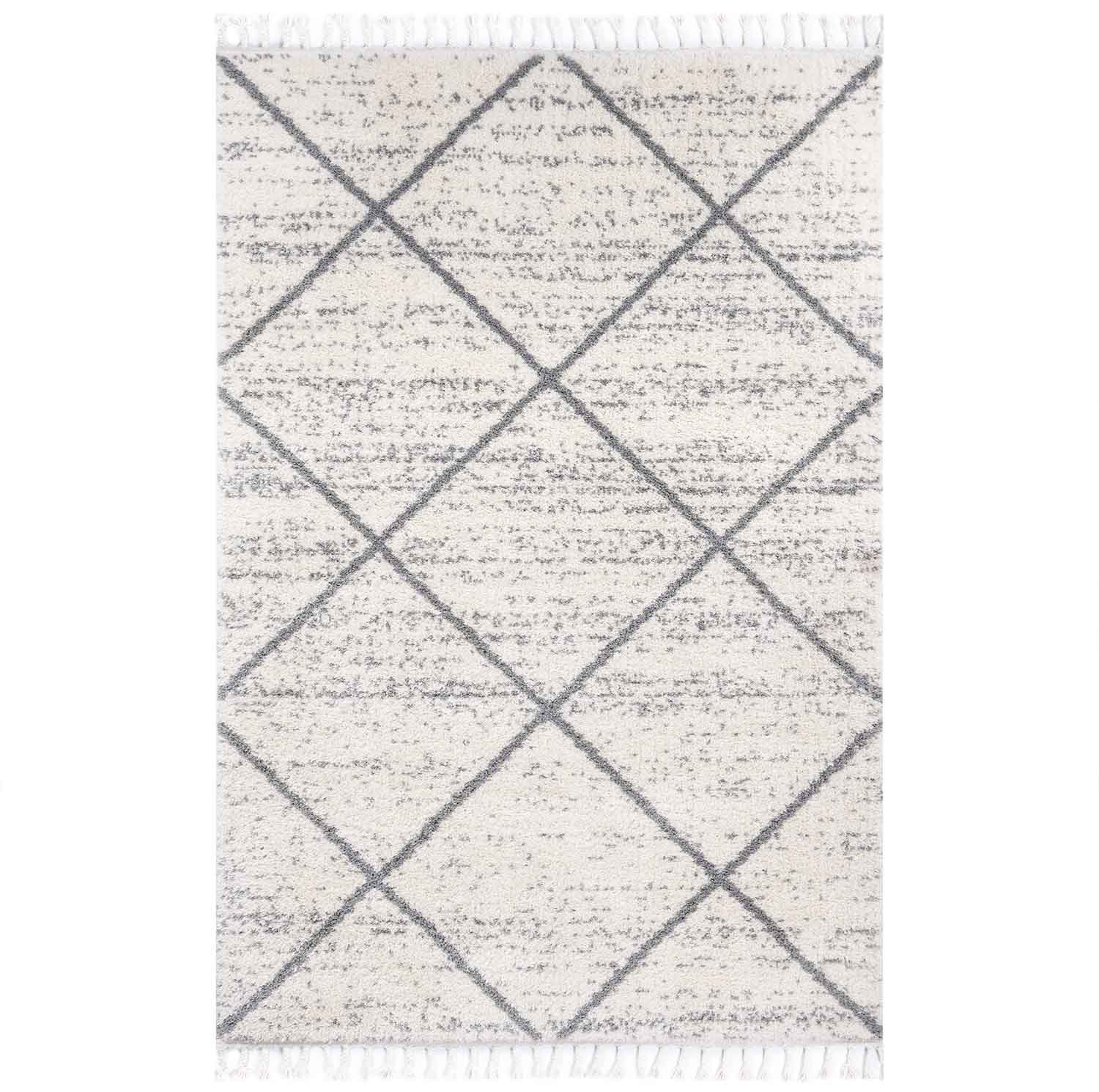 Living room rug, microfiber, soft melange with fringes, grey & cream-4