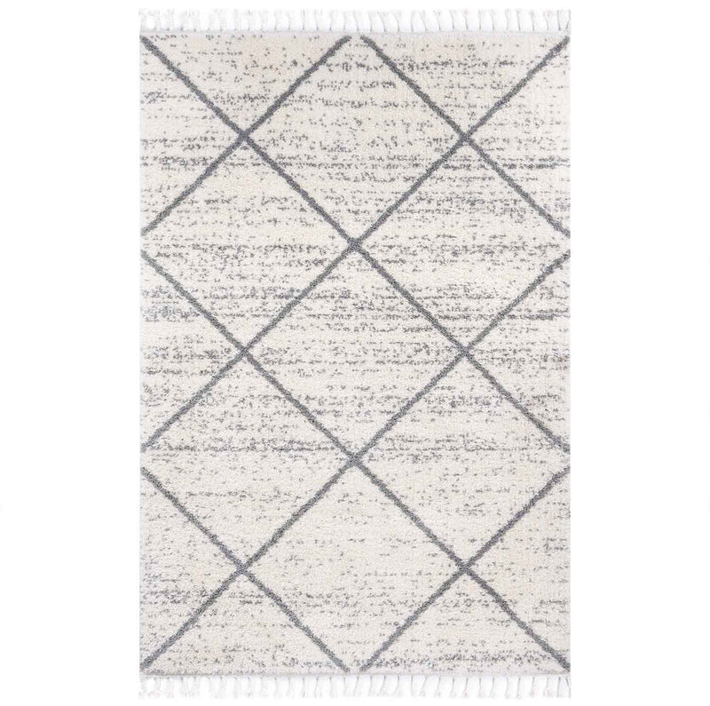 Living room rug, microfiber, soft melange with fringes, grey & cream-zoom-