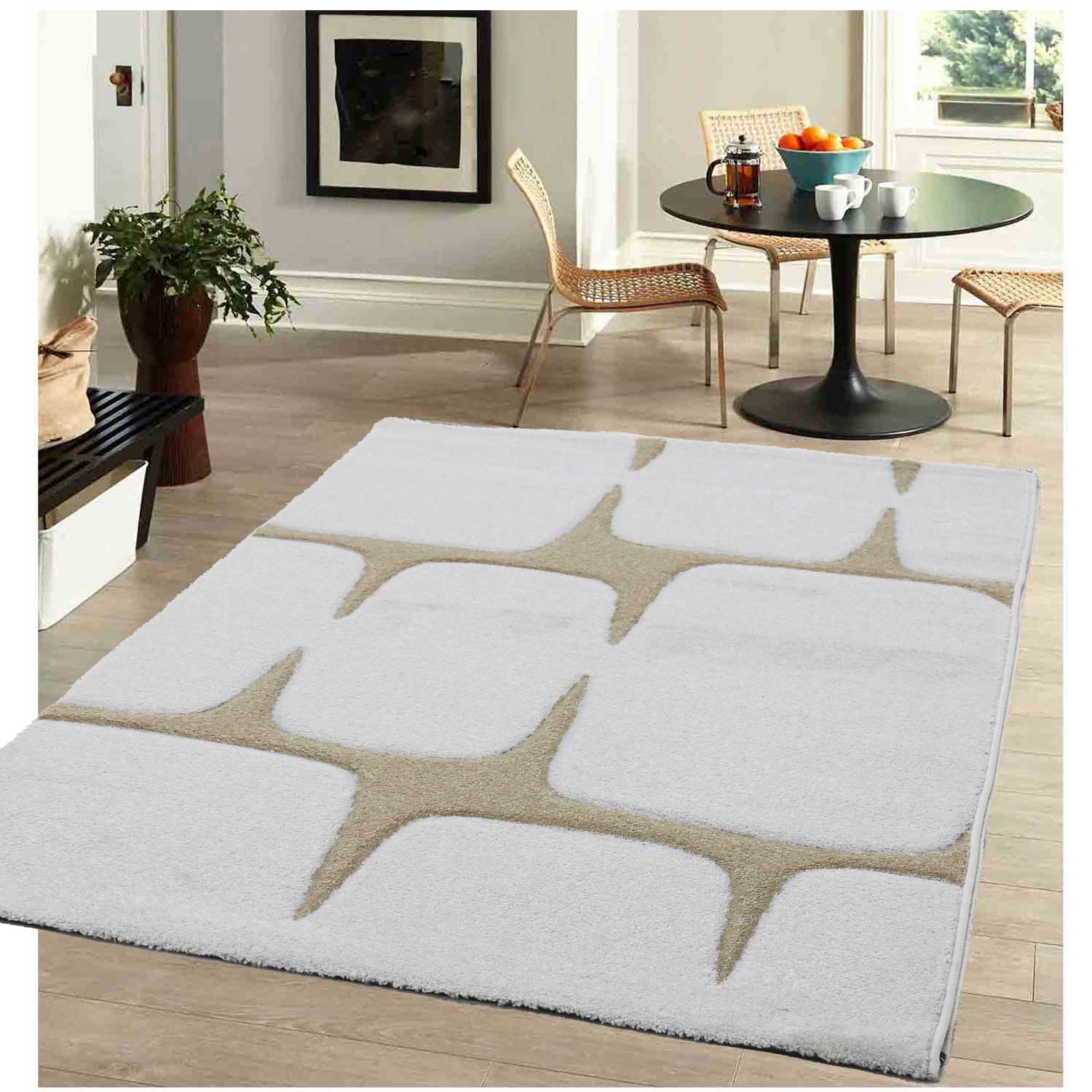 Modern living room rug with stone look and hand-cut contours, cream beige