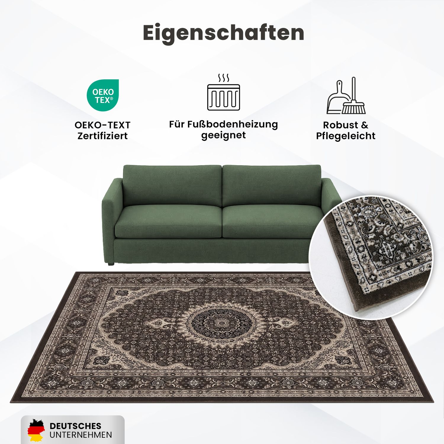 Living room rug, oriental style, ornamental border, brown and beige-zoom-8