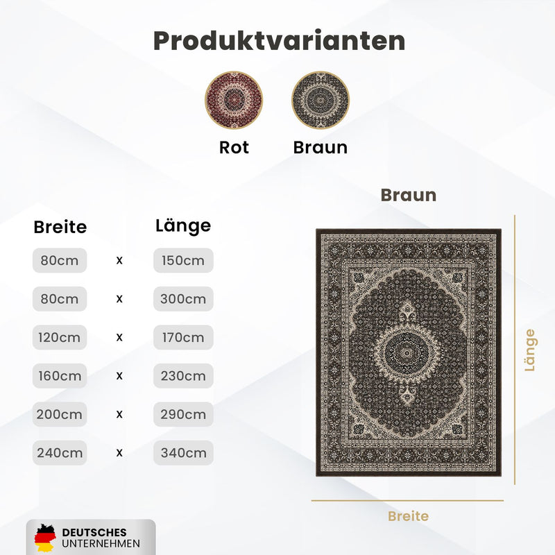 Living room rug, oriental style, ornamental border, brown and beige-zoom-