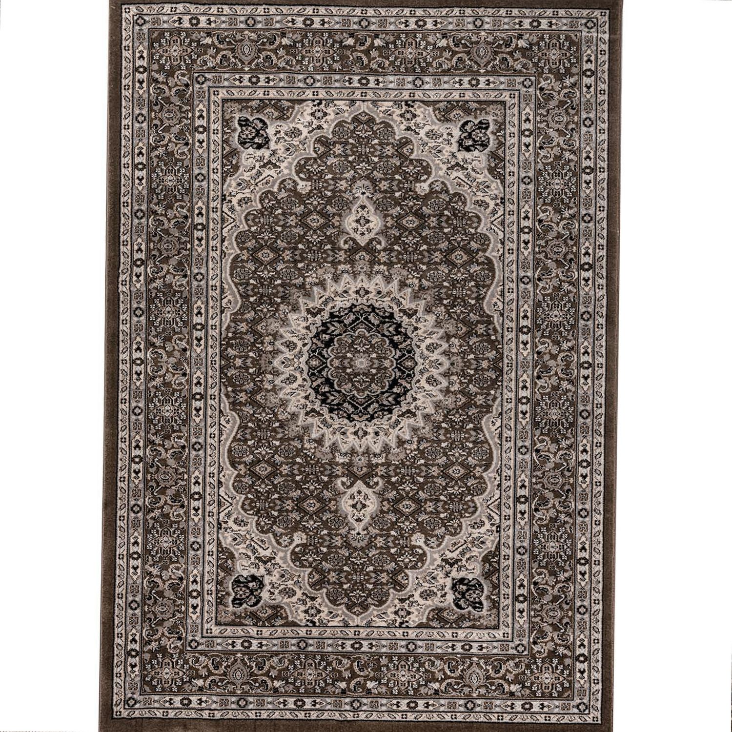 Living room rug, oriental style, ornamental border, brown and beige-zoom-6