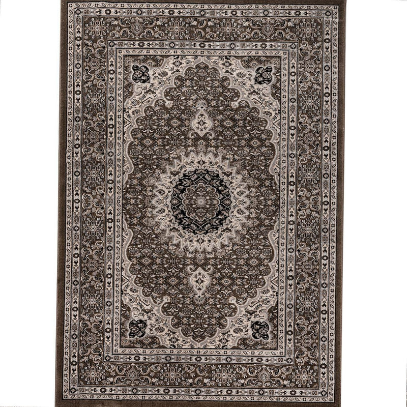 Living room rug, oriental style, ornamental border, brown and beige-zoom-