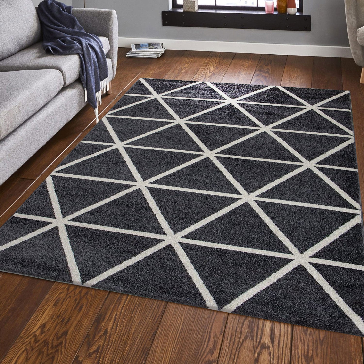 Short-pile rug in pastel white diamond design, durable, available in various colors, for living room, bedroom, kitchen-12