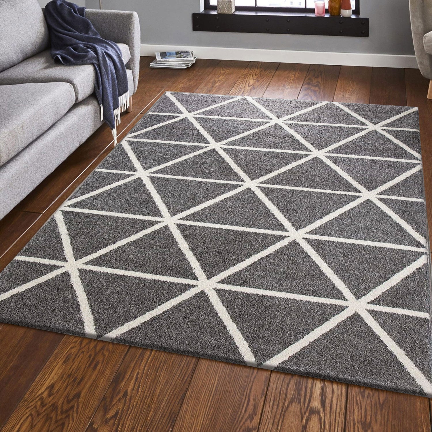 Short-pile rug in pastel white diamond design, durable, available in various colors, for living room, bedroom, kitchen-zoom-17