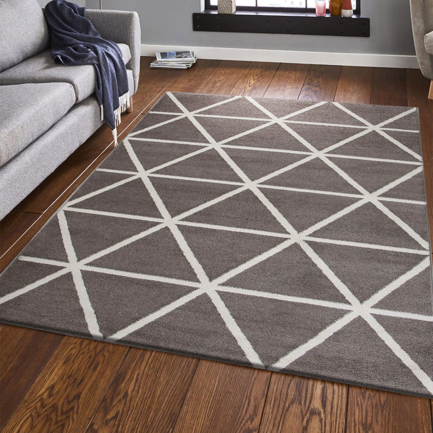 Short-pile rug in pastel white diamond design, durable, available in various colors, for living room, bedroom, kitchen-26