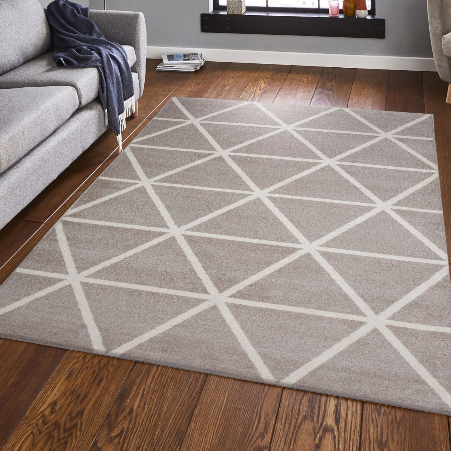 Short-pile rug in pastel white diamond design, durable, available in various colors, for living room, bedroom, kitchen-zoom-22