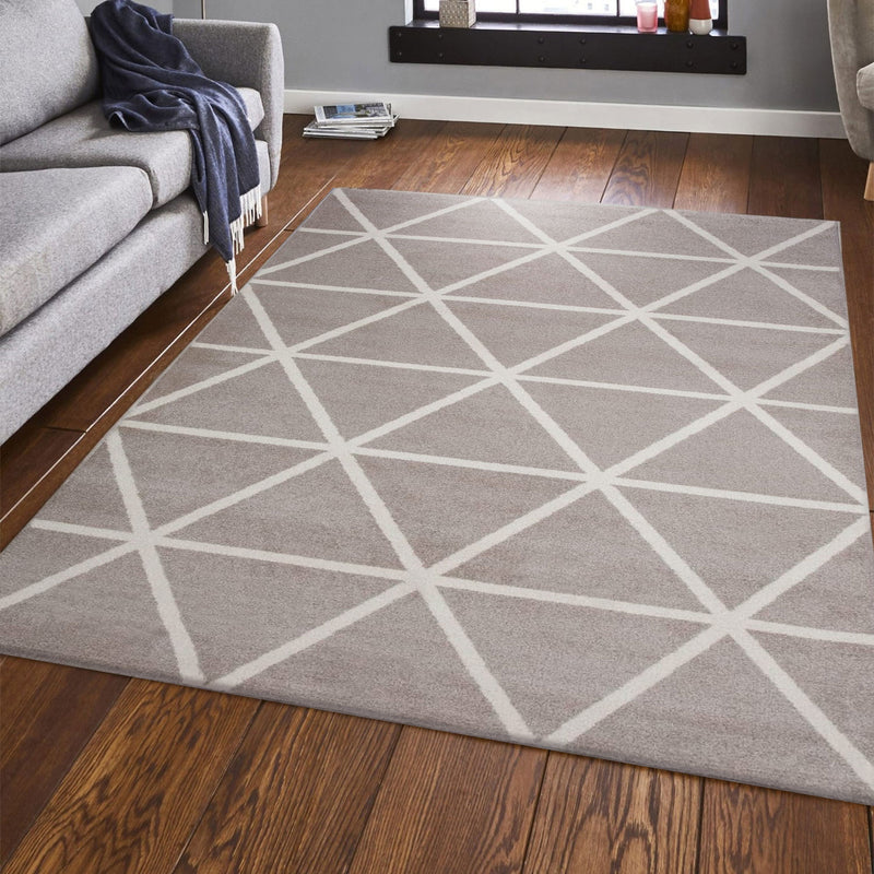 Short-pile rug in pastel white diamond design, durable, available in various colors, for living room, bedroom, kitchen-zoom-