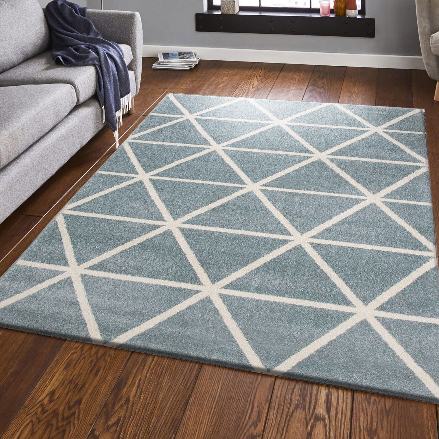 Short-pile rug in pastel white diamond design, durable, available in various colors, for living room, bedroom, kitchen-7
