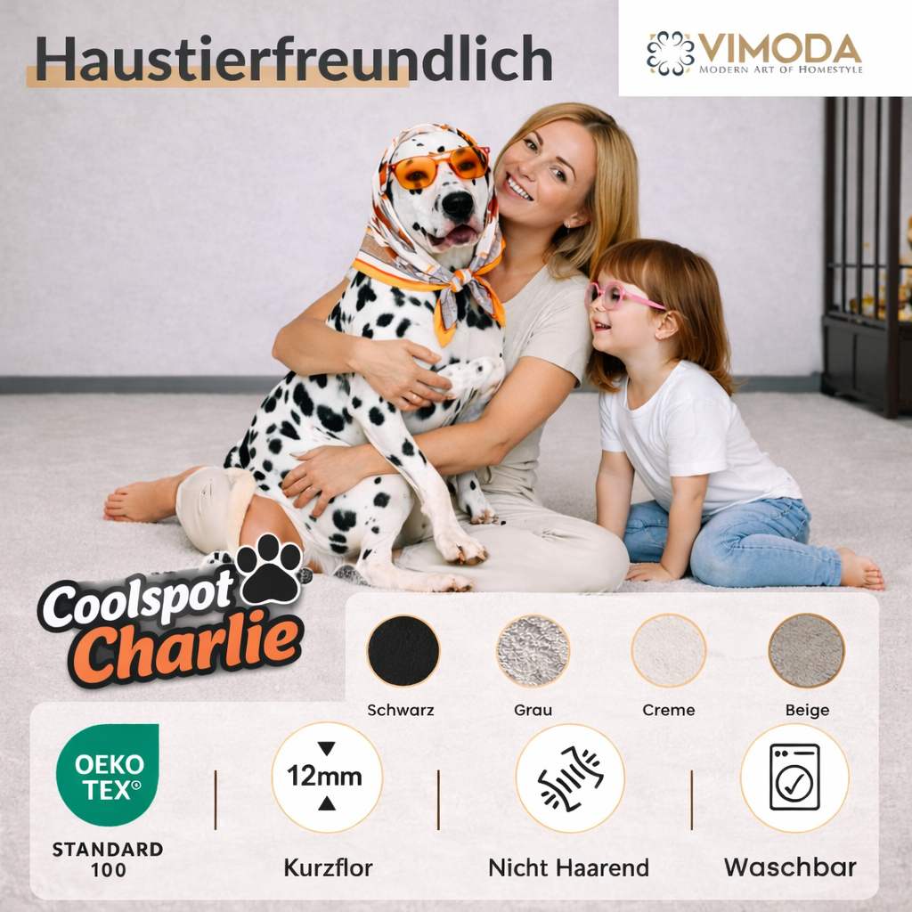 Carpet for living room/bedroom: Fluffy, short pile – washable and suitable for underfloor heating-5