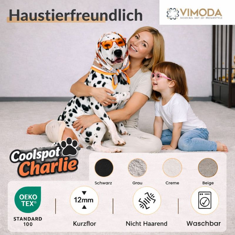 Carpet for living room/bedroom: Fluffy, short pile – washable and suitable for underfloor heating-zoom-