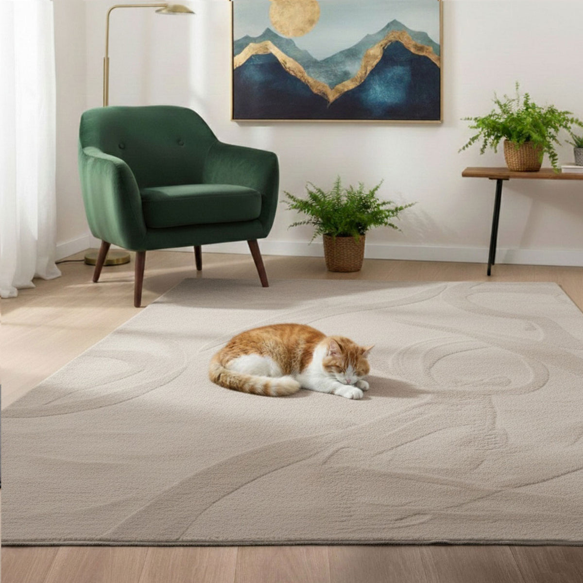 Carpet for living room/bedroom: Fluffy, short pile – washable and suitable for underfloor heating