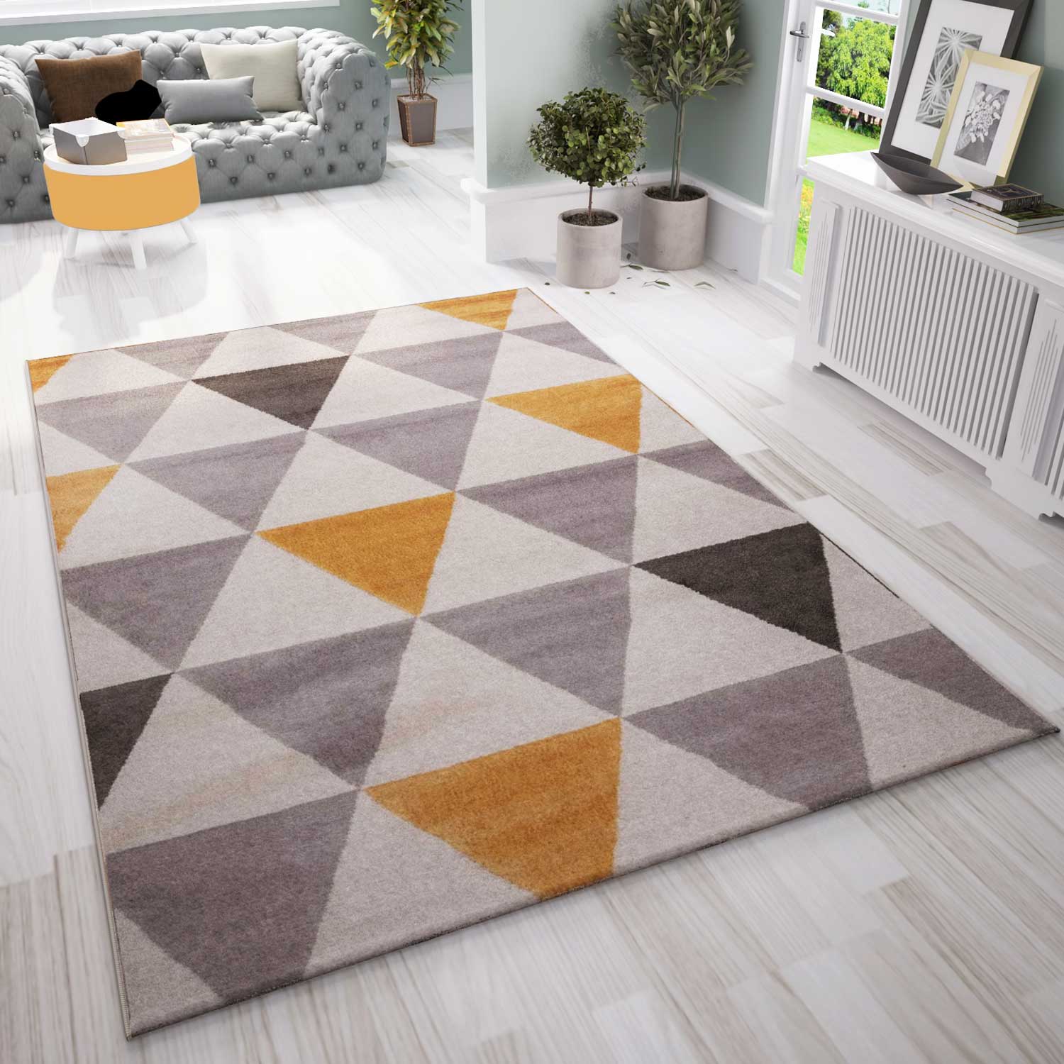 Carpet for living room, bedroom, hallway, triangle pattern, yellow