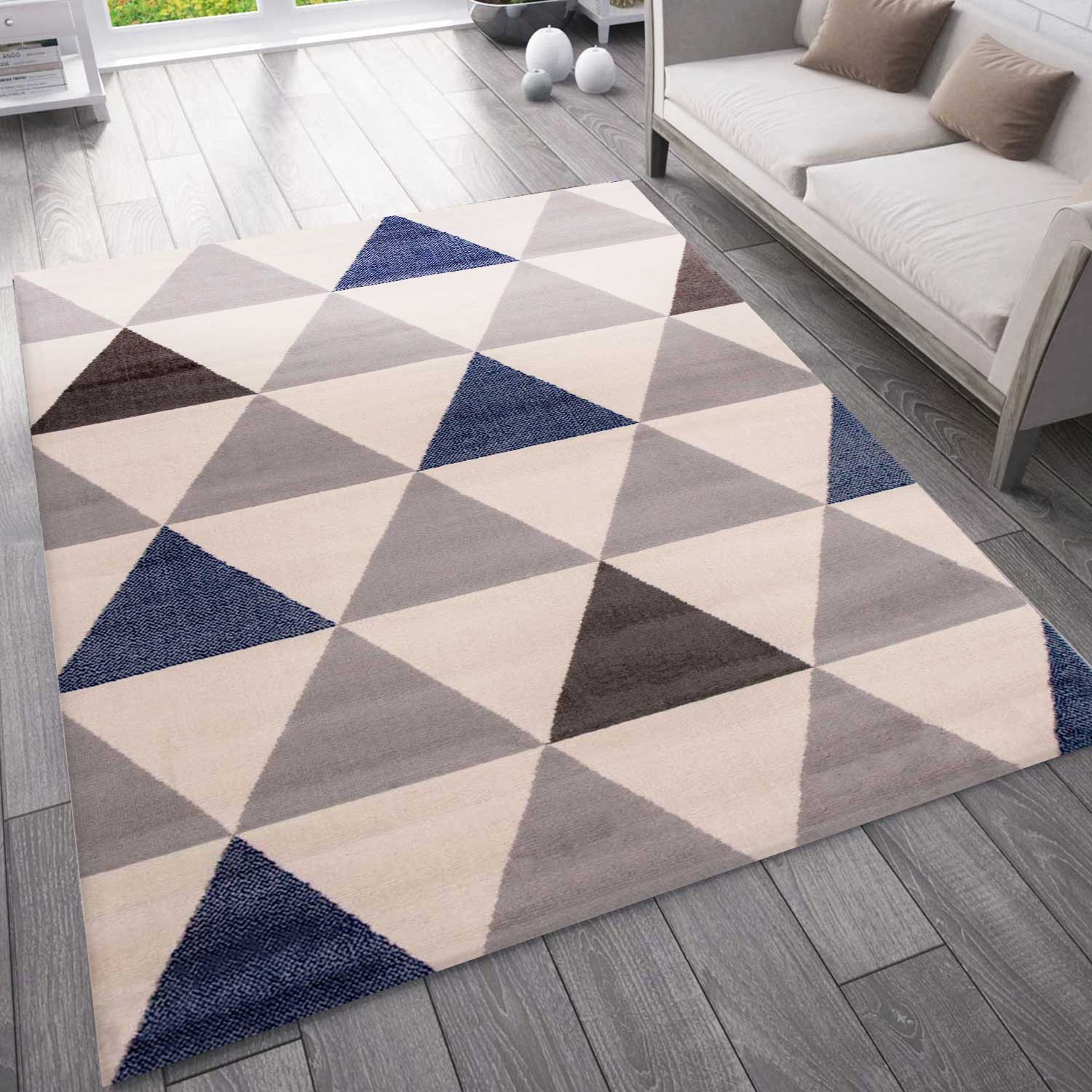 Carpet for living room, bedroom, hallway, triangular pattern, blue-zoom-1