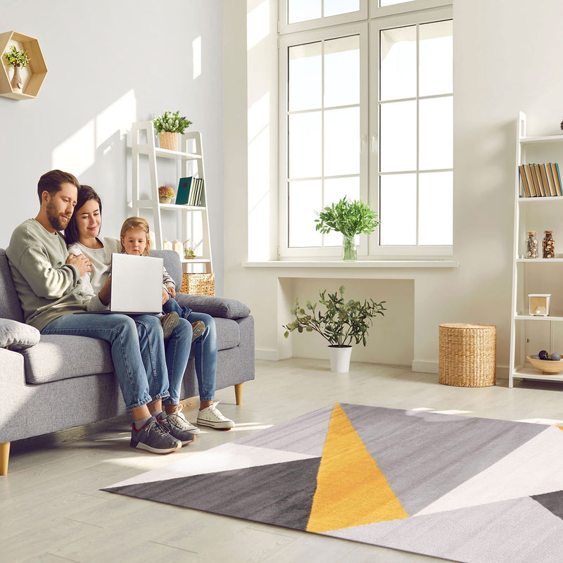 Carpet for living room, bedroom, hallway, geometric pattern, yellow-zoom-