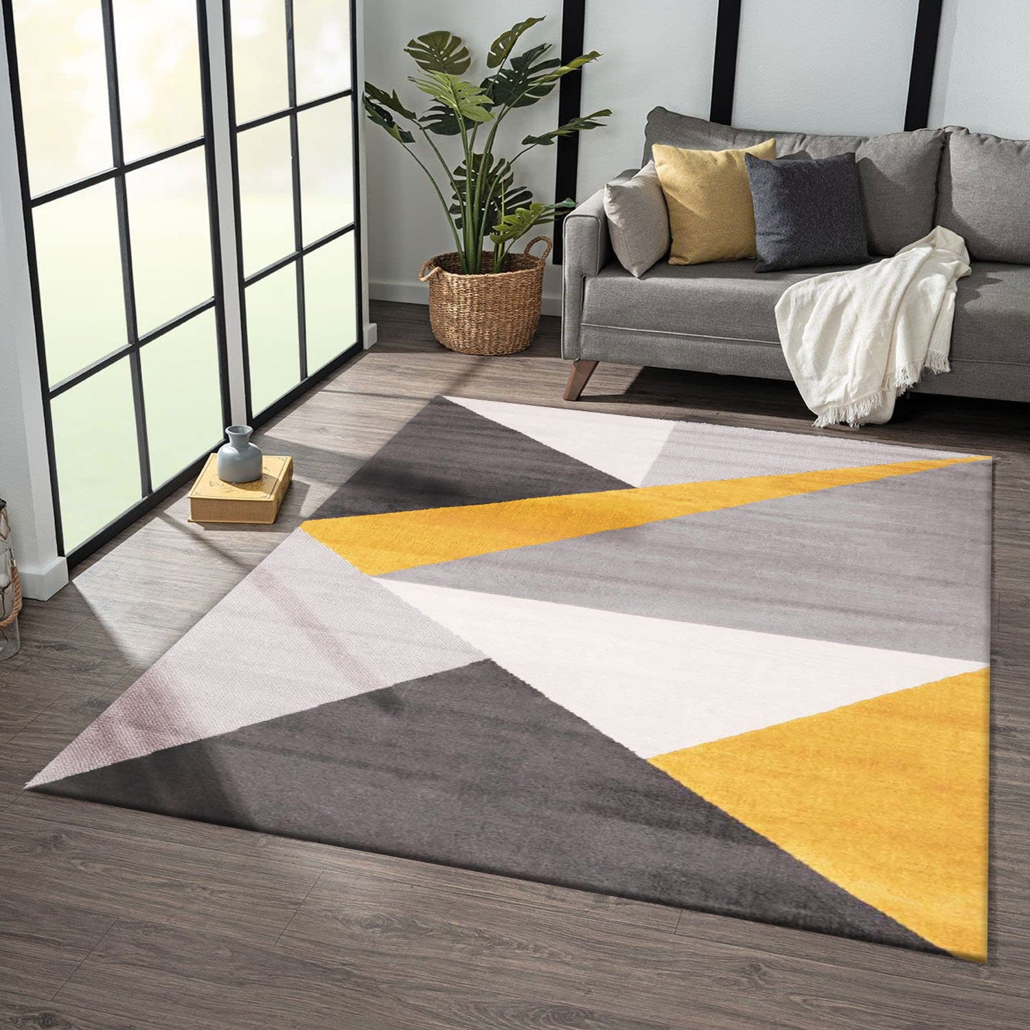 Carpet for living room, bedroom, hallway, geometric pattern, yellow-zoom-7