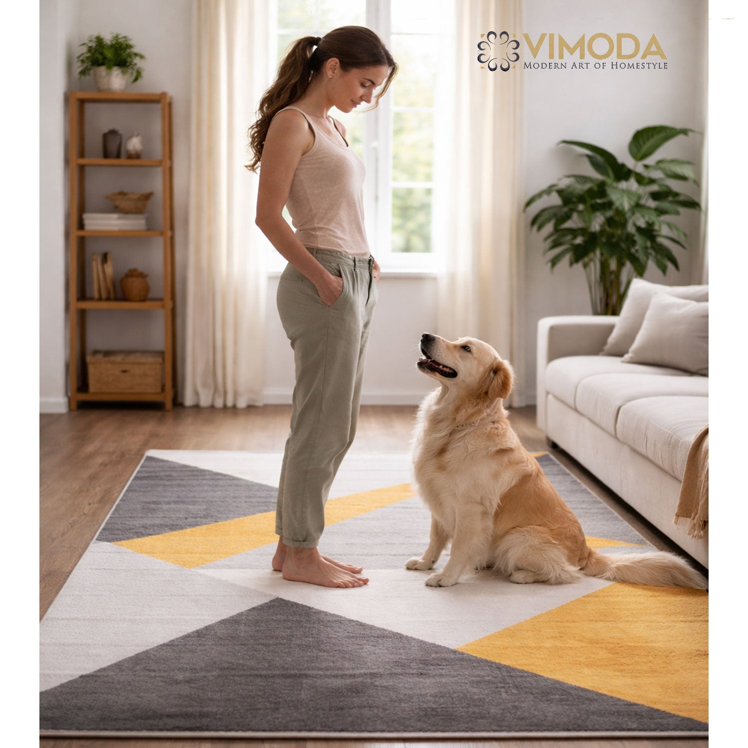 Carpet for living room, bedroom, hallway, geometric pattern, yellow-zoom-5