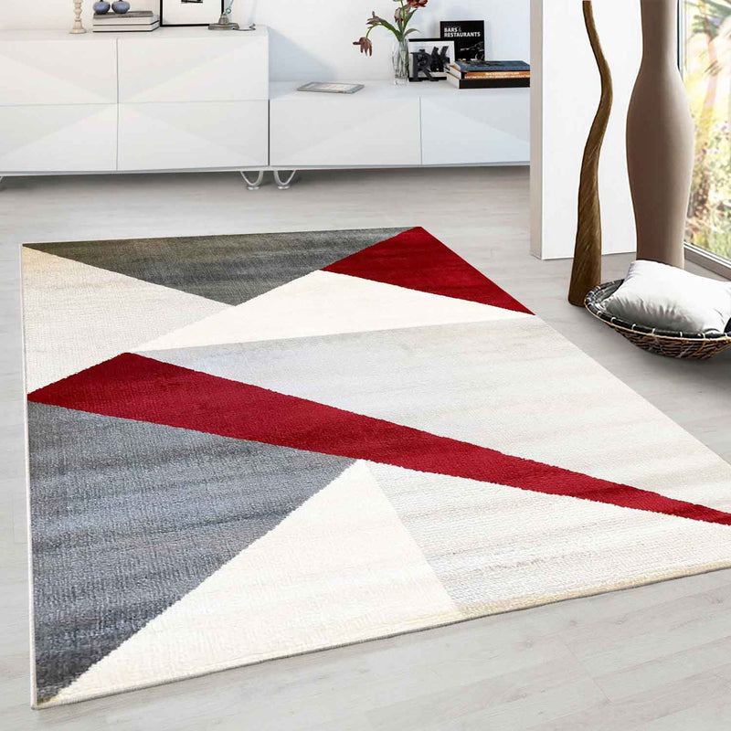 Carpet for living room, bedroom, hallway, geometric pattern, red-zoom-
