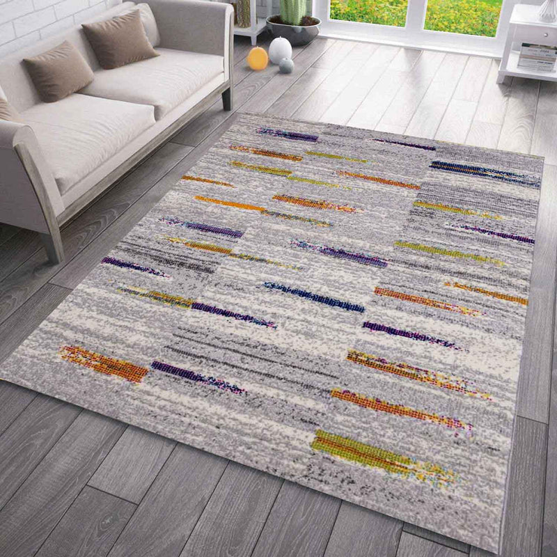 Teppich Wohnzimmer Schlafzimmer Flur Teppich Gestreift Muster in Grau & Gelb-zoom-