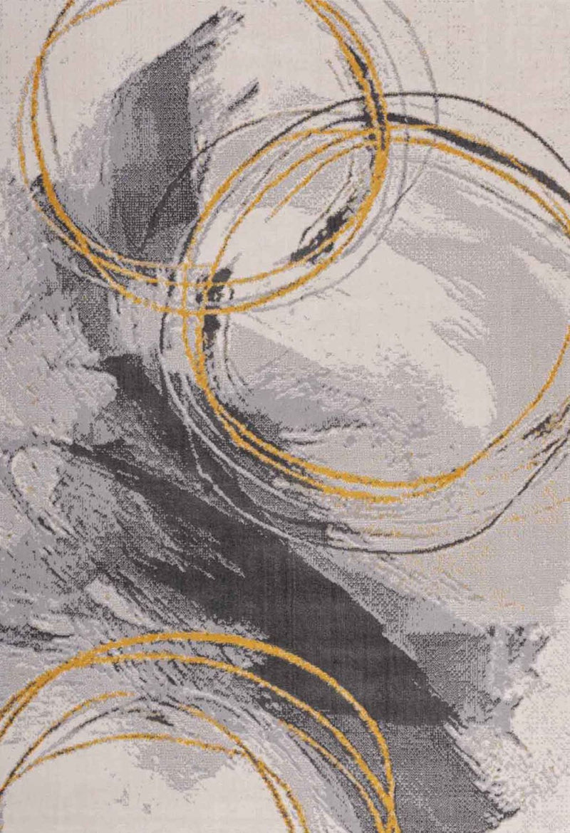 Carpet for living room, bedroom, hallway, short pile carpet with swirl pattern in yellow and cream-zoom-