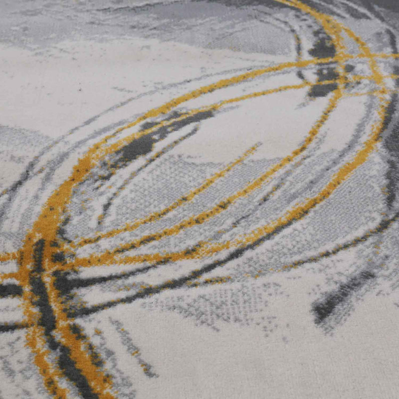 Carpet for living room, bedroom, hallway, short pile carpet with swirl pattern in yellow and cream-zoom-