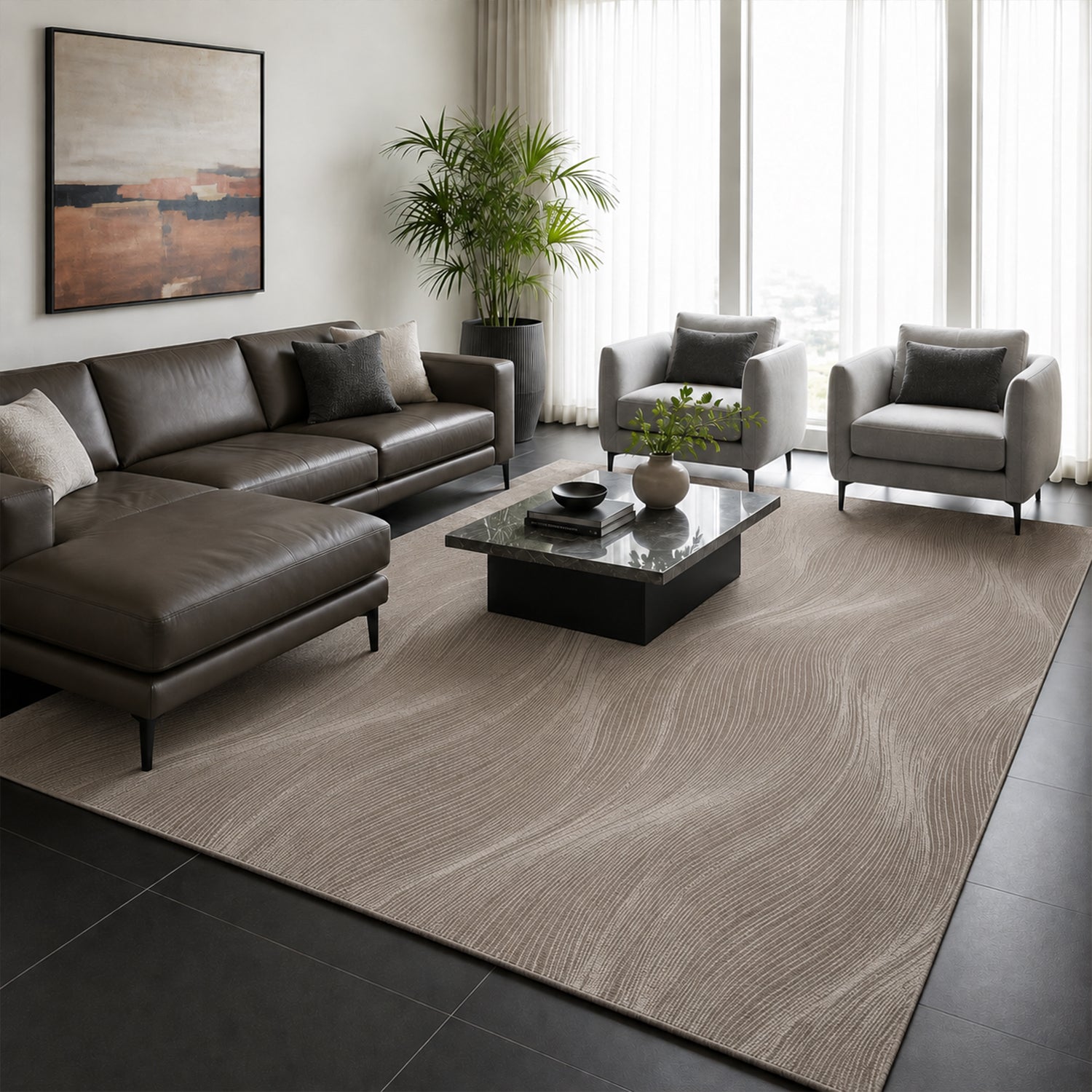 Carpet for living room/bedroom, geometric waves, modern design | High quality |-16