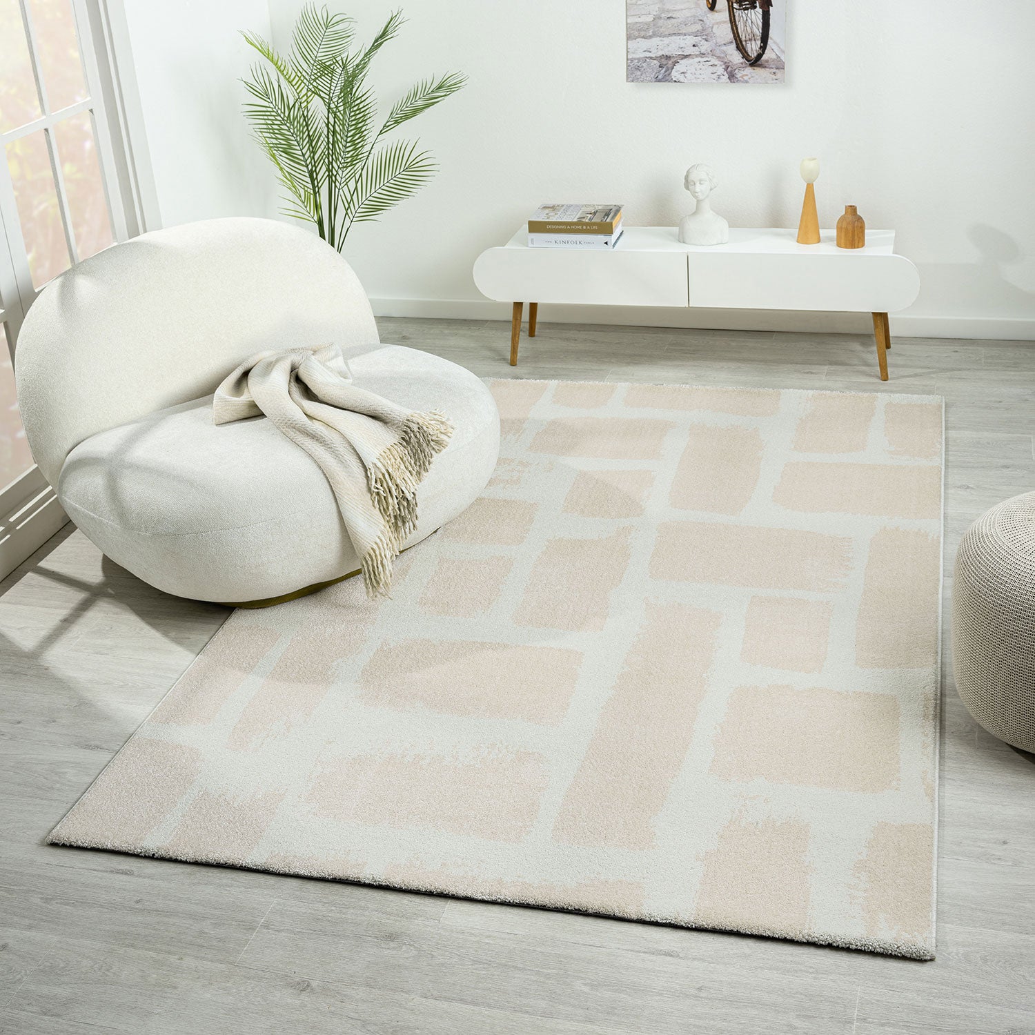 Short-pile rug for living room/bedroom, high-quality, stone pattern, grey/anthracite
