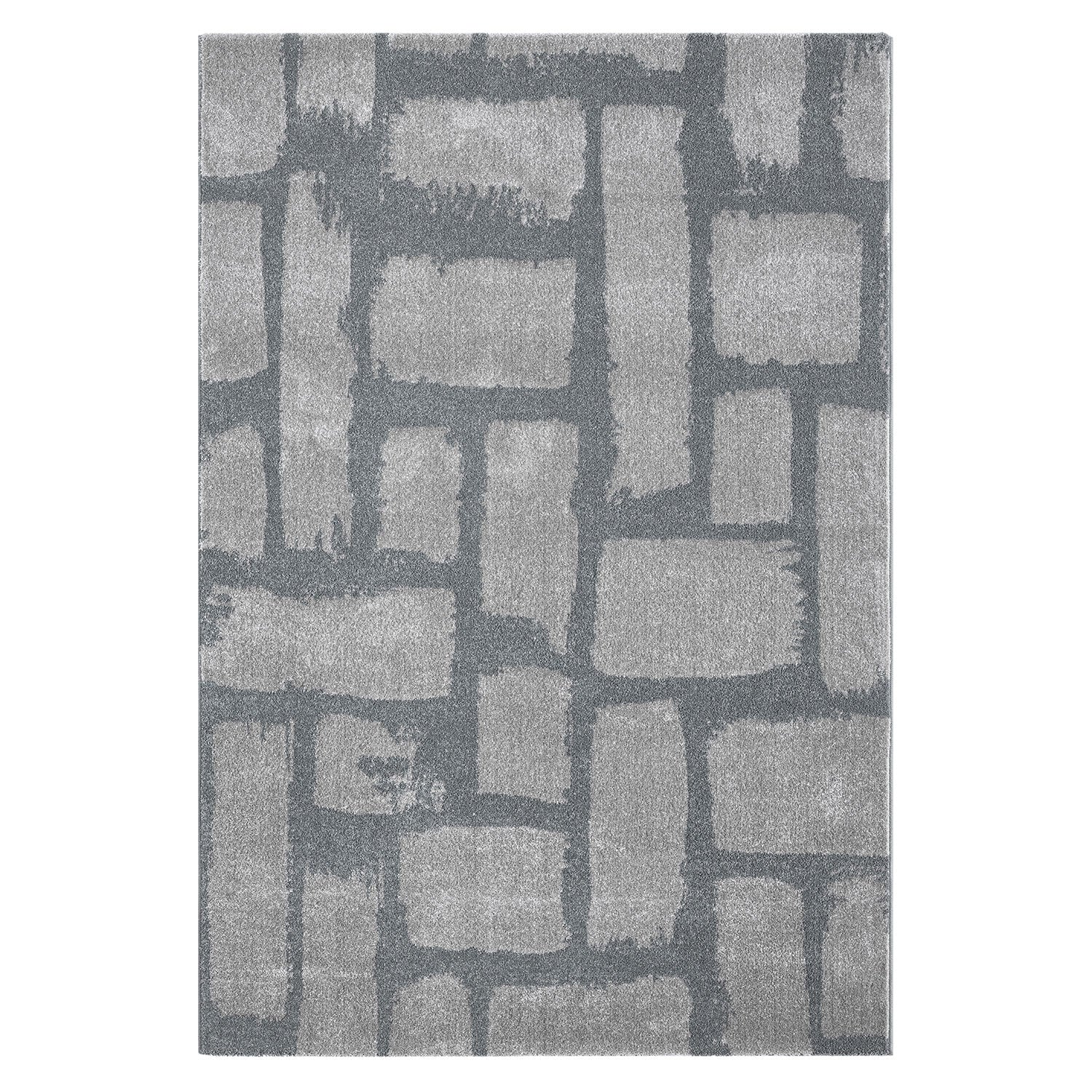 Short-pile rug for living room/bedroom, high-quality, stone pattern, grey/anthracite