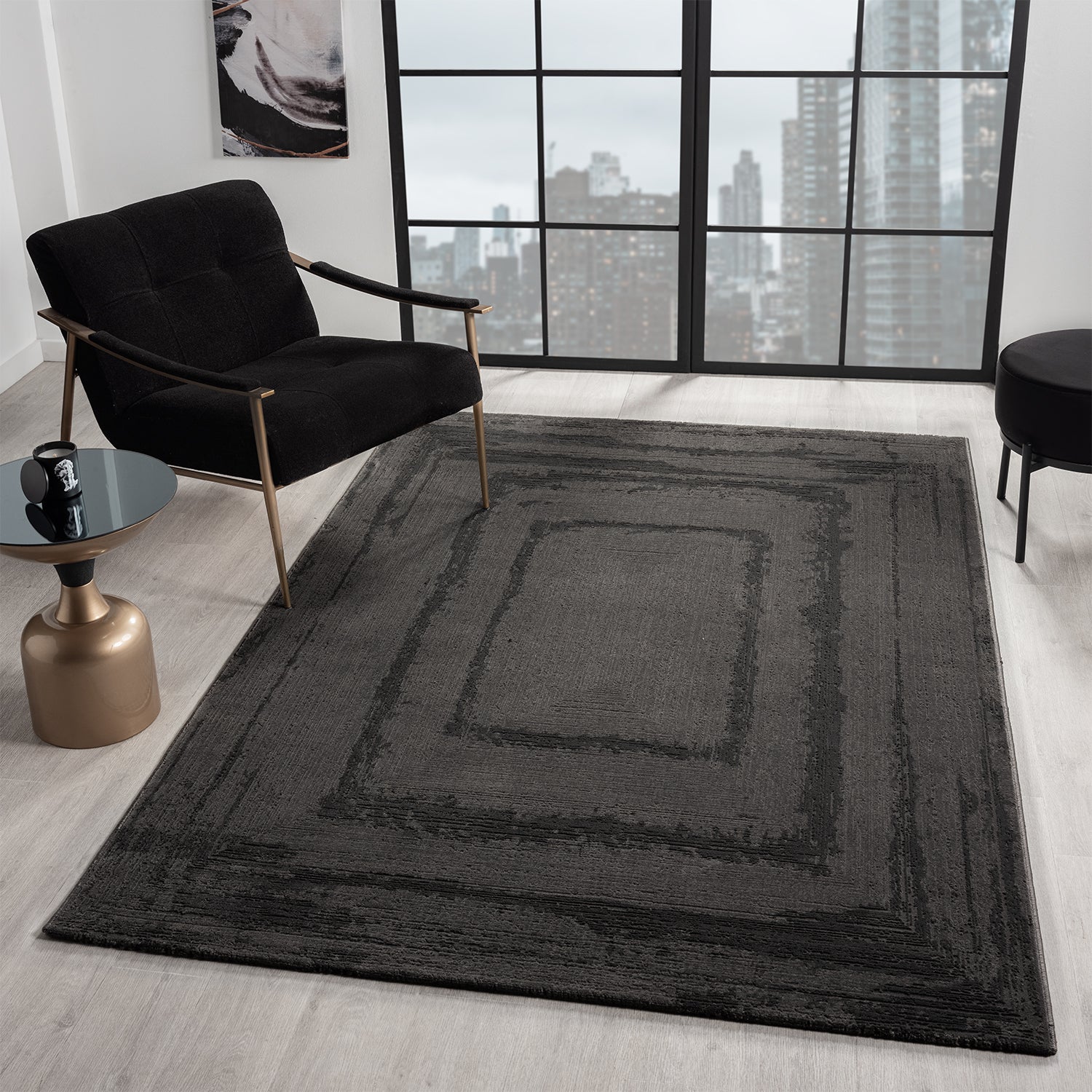 Premium Carpet for Living Room/Bedroom, Modern, High & Low Border – Short Pile Carpet with 3D Effect