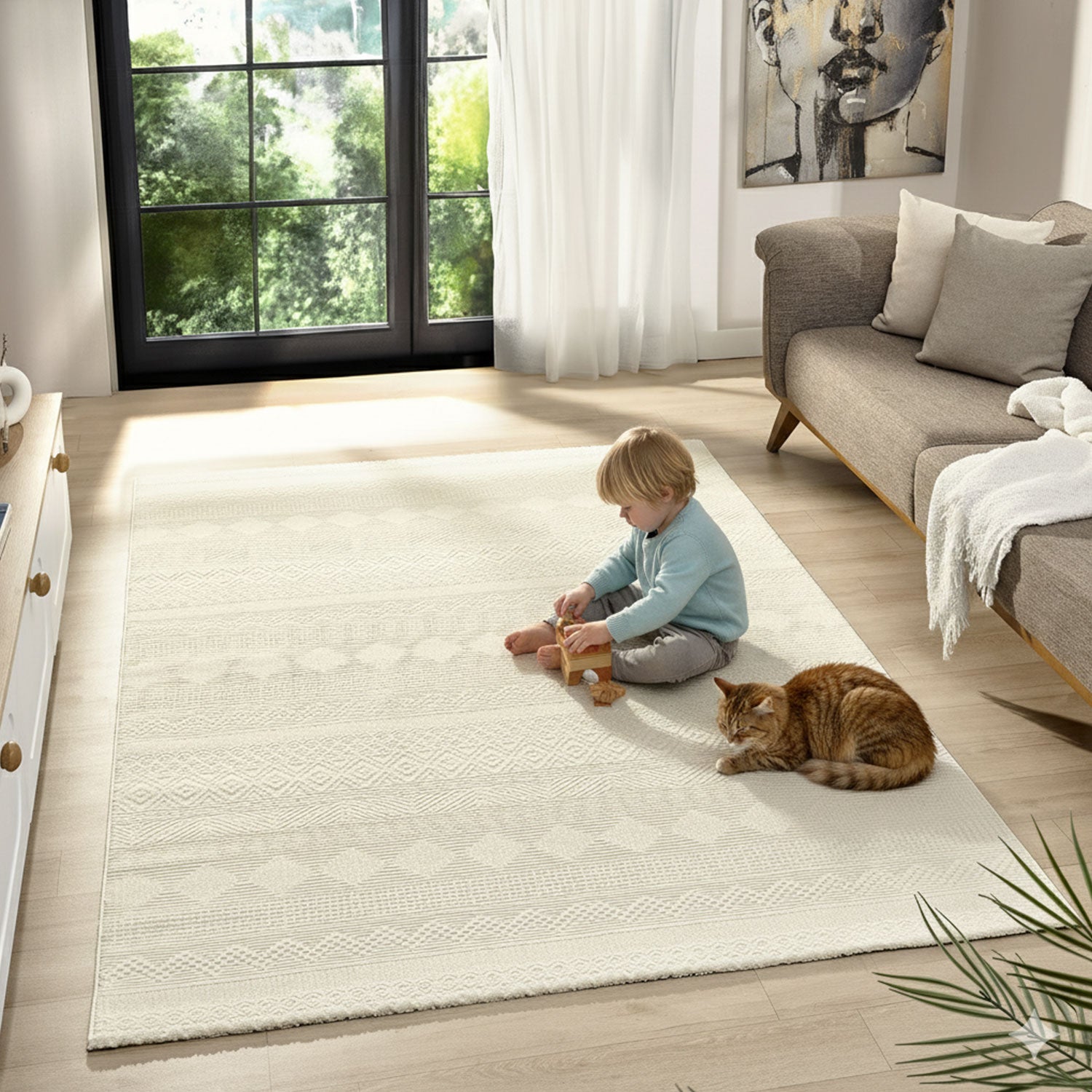 Scandinavian Modern Living Room/Bedroom Rug | Easy Care | High Quality-2