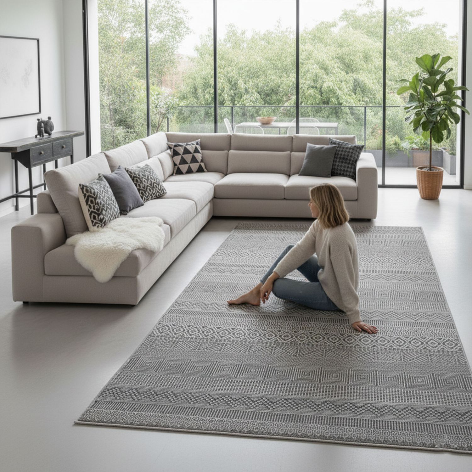 Scandinavian Modern Living Room/Bedroom Rug | Easy Care | High Quality-zoom-10